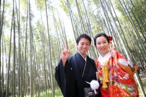 京都・嵯峨野の竹林で前撮り